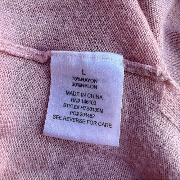 HIPPIE ROSE Women’s Pink Open Front Cardigan Sweater 3/4 Sleeve Pockets Large - Picture 9 of 9